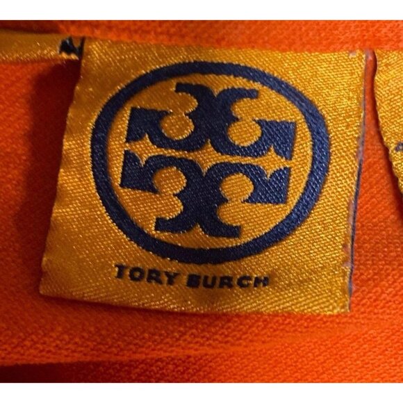 Tory Burch Orange Ruffle Knit Short Sleeve Shirt Sz Lg Office Business Casual - Picture 5 of 5
